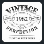 Personalised Vintage Aged To Perfection Birthday Square Sticker<br><div class="desc">Black and white fun vintage aged to perfection adult birthday gift idea for men,  great for any age birthday celebration,  or other occasions. Custom it with your own text.</div>