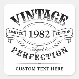 Personalised Vintage Aged To Perfection Birthday Square Sticker