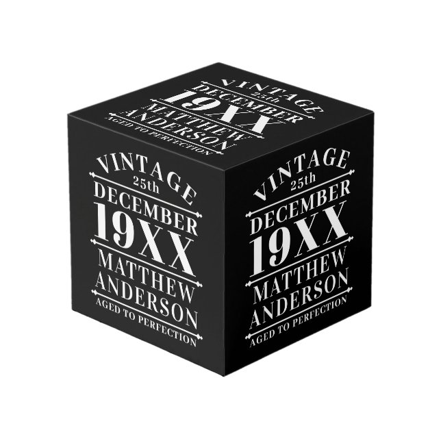 Personalised Vintage Aged to Perfection Cube (Front Angled)