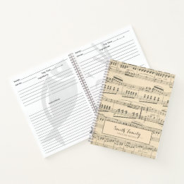 Personalised Vintage Antique Sheet Music Recipe Notebook