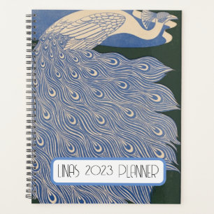 Personalised Vintage Art Nouveau Peacock Print, Planner