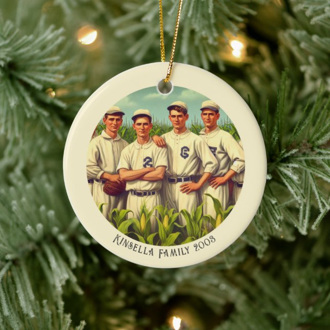 Personalised Vintage Baseball Christmas Holiday Ceramic Ornament (Tree)