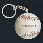 Personalised Vintage Baseball Key Ring<br><div class="desc">A photo of a worn baseball provides the background for this personalised design,  featuring a customisable name in distressed font in a shade of reddish brown that matches the stitching. An ideal gift for baseball fans!</div>