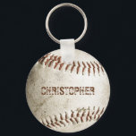 Personalised Vintage Baseball Key Ring<br><div class="desc">A photo of a worn baseball provides the background for this personalised design,  featuring a customisable name in distressed font in a shade of reddish brown that matches the stitching. Ideal for the baseball or sports fan on your gift list.</div>