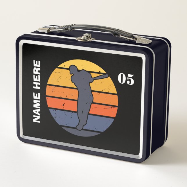 Personalised Vintage Baseball Name Number Metal Lunch Box (Front)