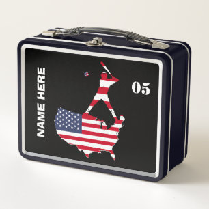Personalised Vintage Baseball Name Number Metal Lunch Box