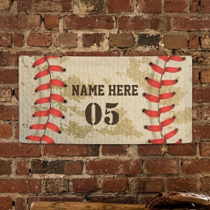 Personalised Vintage Baseball Name Number Retro Banner