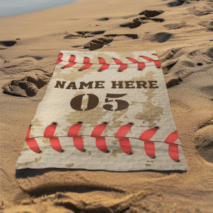 Personalised Vintage Baseball Name Number Retro Beach Towel