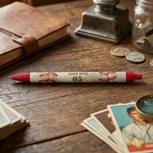 Personalised Vintage Baseball Name Number Retro Black Ink Pen