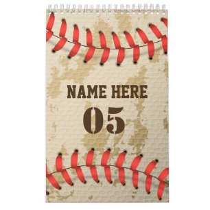 Personalised Vintage Baseball Name Number Retro Calendar
