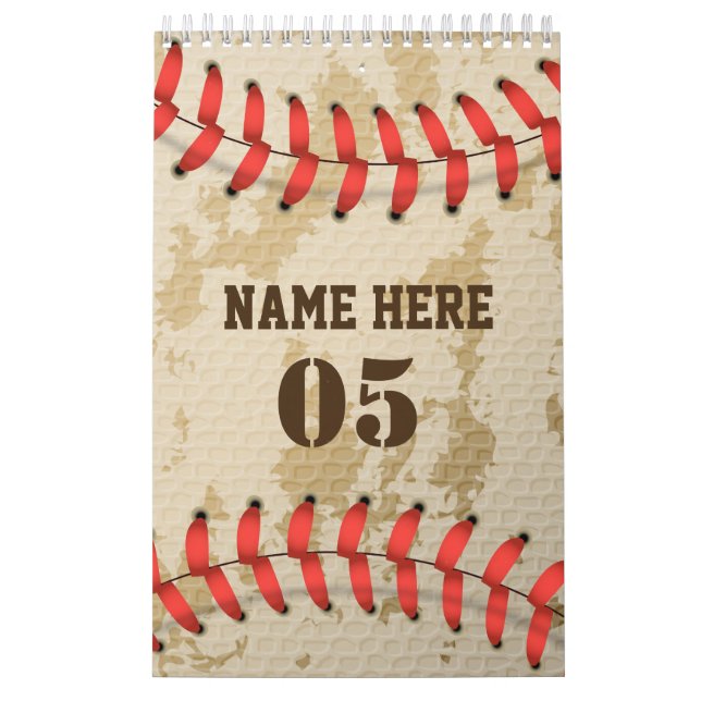 Personalised Vintage Baseball Name Number Retro Calendar (Cover)