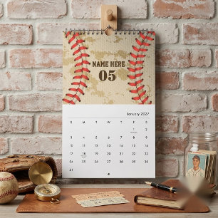 Personalised Vintage Baseball Name Number Retro Calendar