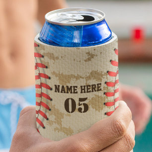 Personalised Vintage Baseball Name Number Retro Can Cooler