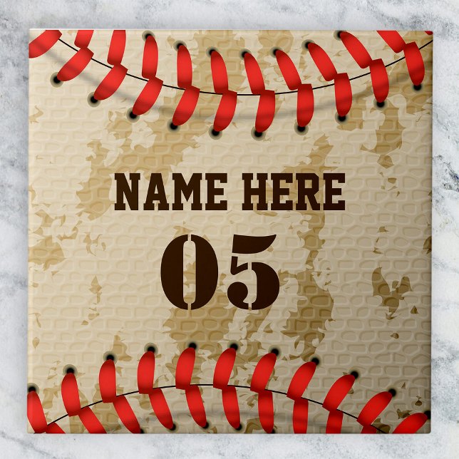Personalised Vintage Baseball Name Number Retro Ceramic Tile (Creator Uploaded)