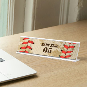 Personalised Vintage Baseball Name Number Retro Desk Name Plate