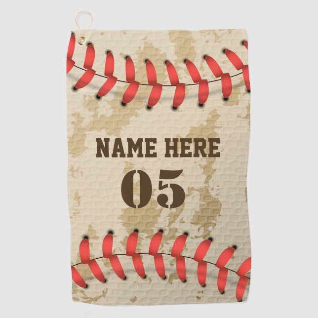 Personalised Vintage Baseball Name Number Retro Golf Towel (Front)