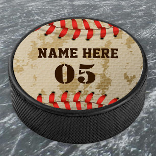 Personalised Vintage Baseball Name Number Retro Hockey Puck