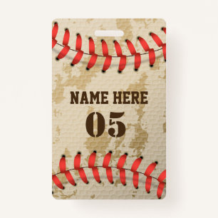 Personalised Vintage Baseball Name Number Retro ID Badge