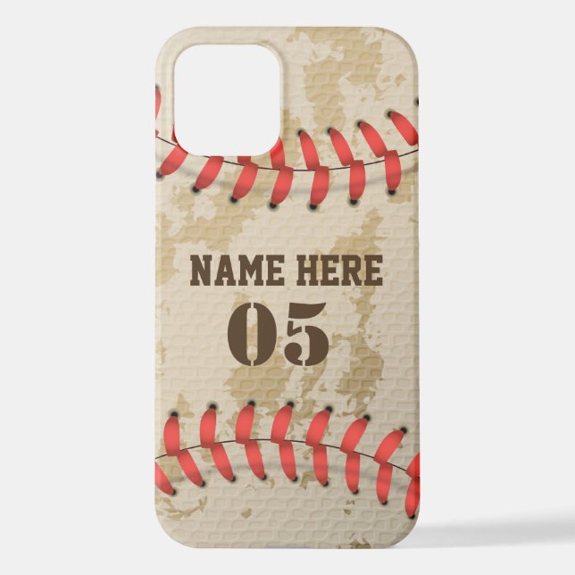 Personalised Vintage Baseball Name Number Retro iPhone Case (Back)