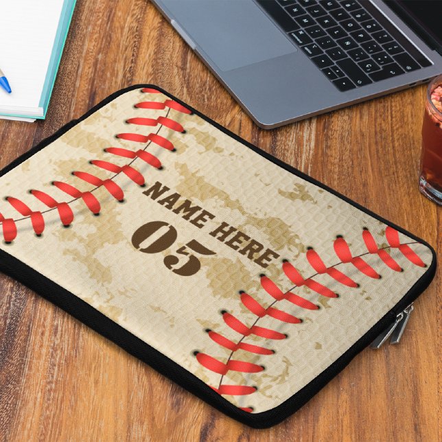 Personalised Vintage Baseball Name Number Retro Laptop Sleeve (Creator Uploaded)