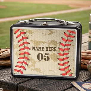 Personalised Vintage Baseball Name Number Retro Metal Lunch Box