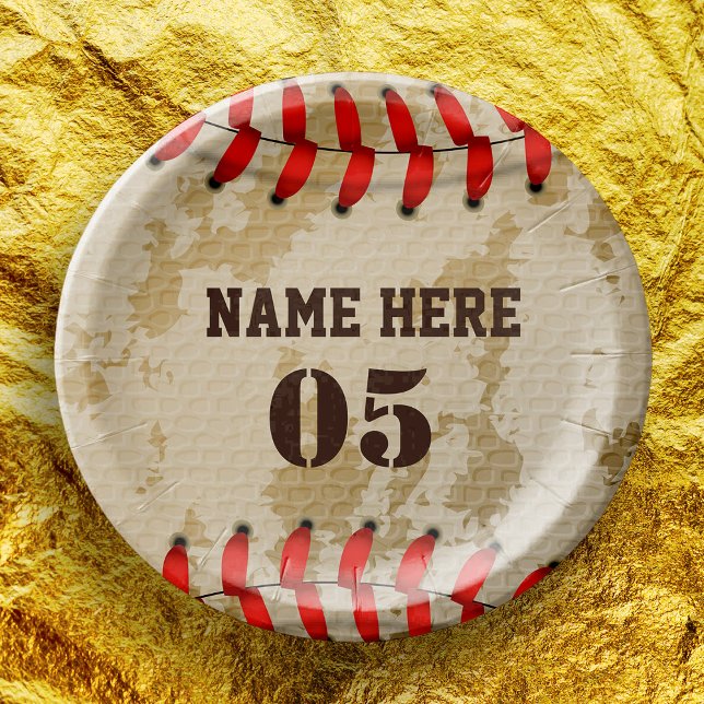 Personalised Vintage Baseball Name Number Retro Paper Plate (Creator Uploaded)