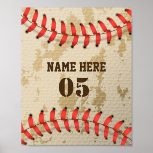 Personalised Vintage Baseball Name Number Retro Poster
