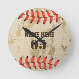 Personalised Vintage Baseball Name Number Retro Round Clock