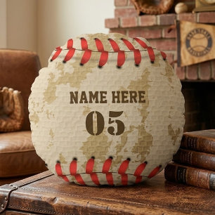 Personalised Vintage Baseball Name Number Retro Round Cushion