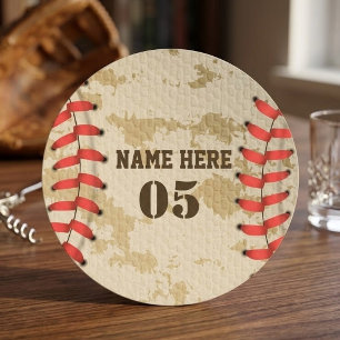 Personalised Vintage Baseball Name Number Retro Round Paper Coaster