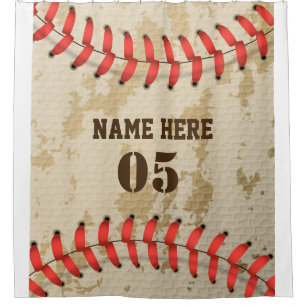 Personalised Vintage Baseball Name Number Retro Shower Curtain