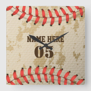 Personalised Vintage Baseball Name Number Retro Square Wall Clock