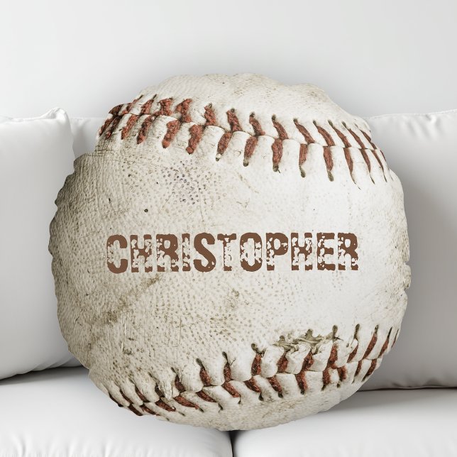 Personalised Vintage Baseball Round Cushion (Creator Uploaded)