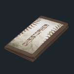 Personalised Vintage Baseball Trifold Wallet<br><div class="desc">A photo of a worn baseball provides the background for this personalised design,  featuring a customisable name in distressed font in a shade of reddish brown that matches the stitching. Ideal for the baseball or sports fan on your gift list.</div>