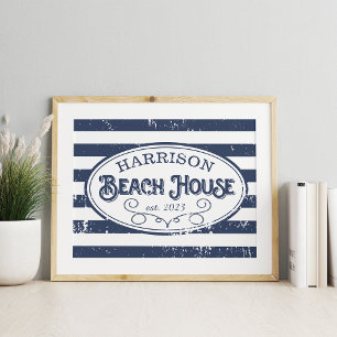 Personalised Vintage Beach House Print