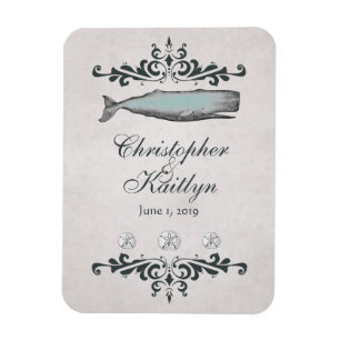 Personalised Vintage Beach Whale Wedding Magnet
