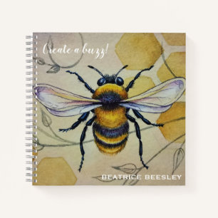 Personalised Vintage Bee No. 1 and Honeycomb Art Notebook