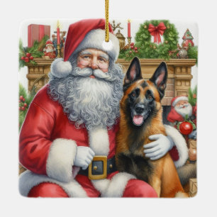 Personalised Vintage Belgian Malinois with Santa Ceramic Ornament