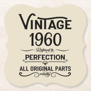 Personalised vintage birthday black paper coaster