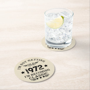 Personalised vintage birthday gift black round paper coaster