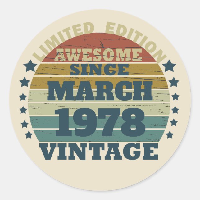Personalised vintage birthday gift classic round sticker (Front)
