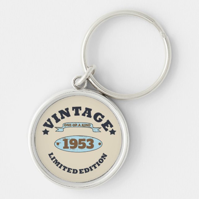 Personalised vintage birthday gift idea key ring (Front)