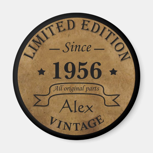 Personalised vintage birthday gift idea magnet (Front)