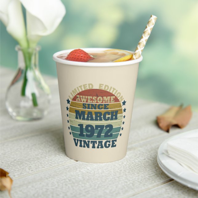 Personalised vintage birthday gift paper cups (Insitu)