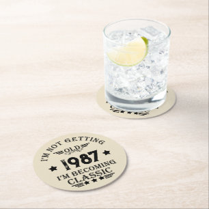 Personalised vintage birthday gift round paper coaster