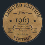Personalised vintage birthday gifts classic round sticker<br><div class="desc">You can add some originality with this limited edition, premium quality, and original, classy, retro, and vintage-looking birthday graphic design with a cool typography font. This is a great gift idea for men, women, husbands, wives, girlfriends, and boyfriends who will love this one-of-a-kind piece of art. The best unique and...</div>