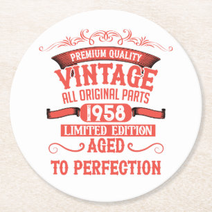 Personalised vintage birthday gifts red round paper coaster