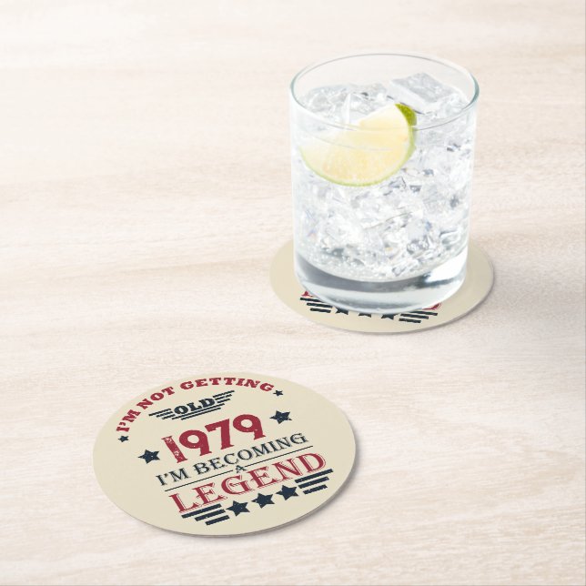 Personalised vintage birthday gifts red round paper coaster (Insitu)