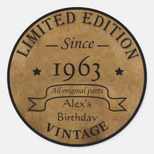 Personalised vintage birthday party classic round sticker