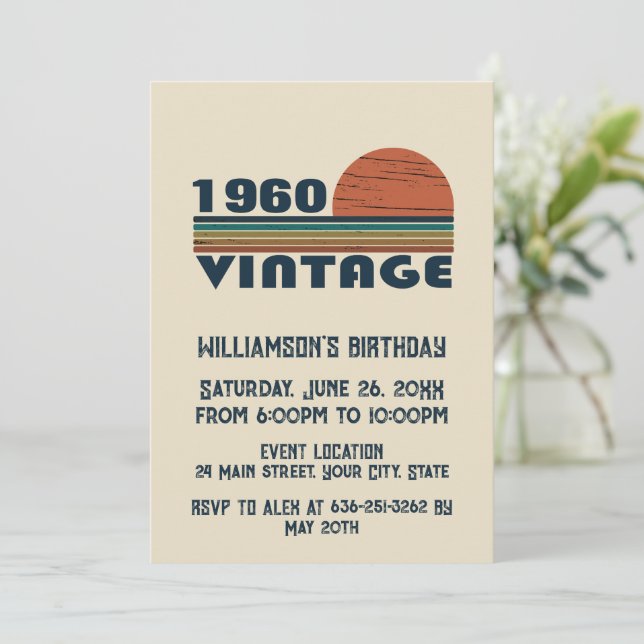 Personalised vintage birthday party invitation (Standing Front)
